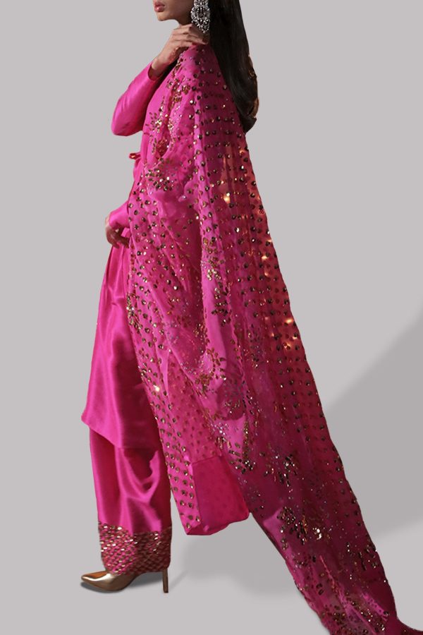 Diva Pink Embellished Raw Silk Set