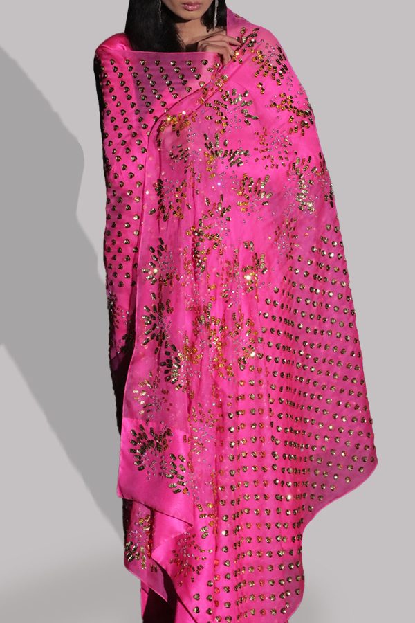 Diva Pink Embellished Raw Silk Set - Image 3