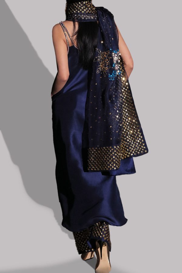 Black Iris Embellished Raw Silk Set - Image 2