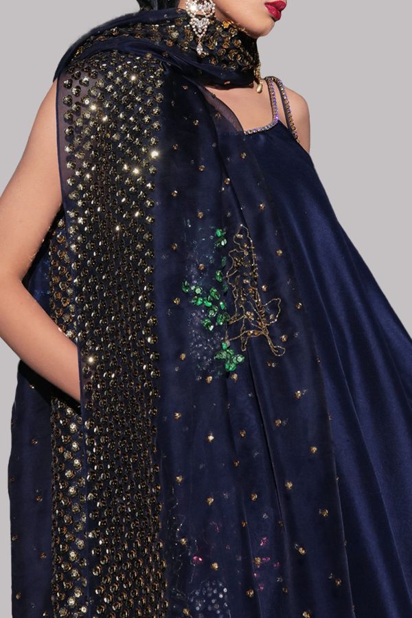 Black Iris Embellished Raw Silk Set - Image 3