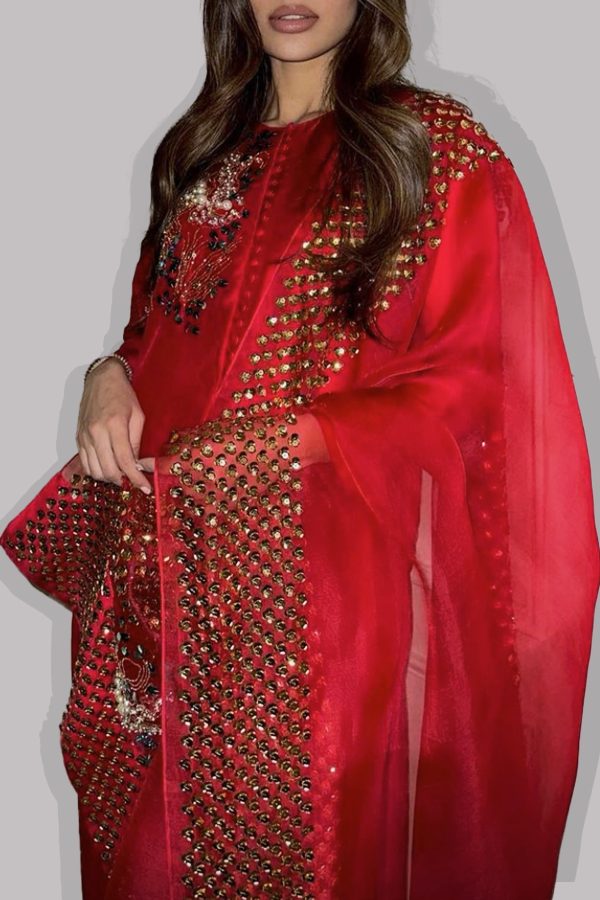 Lolipop Red Embellished Raw Silk Set - Image 2