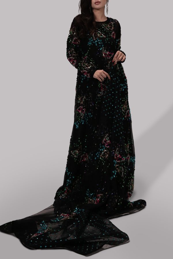 Black Maxi Raw Silk Set