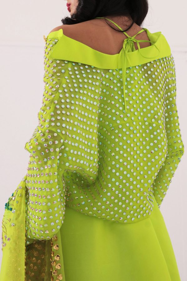 Lime Punch Embellished Raw Silk Set - Image 2