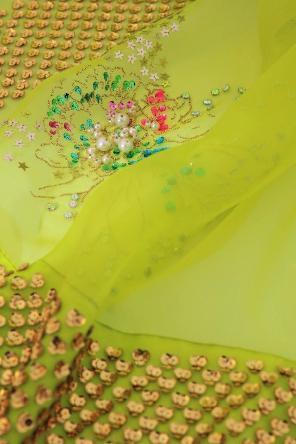 Lime Punch Embellished Raw Silk Set - Image 4