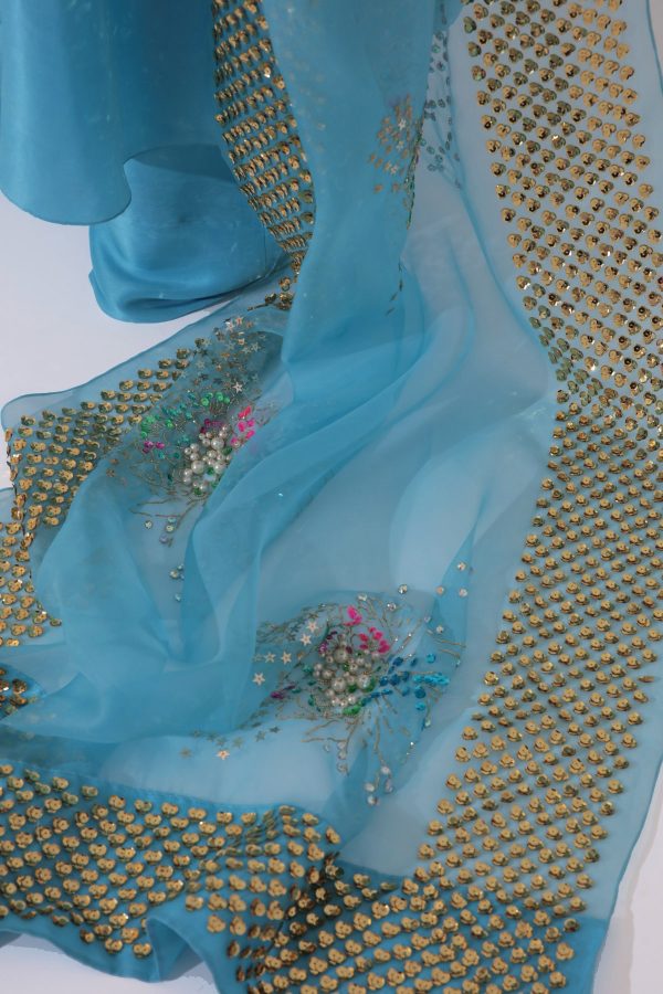 Blue Topaz Embellished Raw Silk Set - Image 4