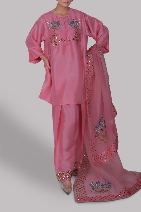 Peony Pink Raw Silk Set