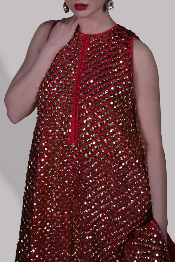 Tango Red Embellished Raw Silk Maxi - Image 2