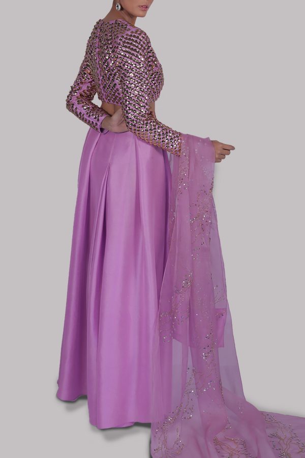 Lilac Embellished Blouse Skirt Dupatta Set - Image 2