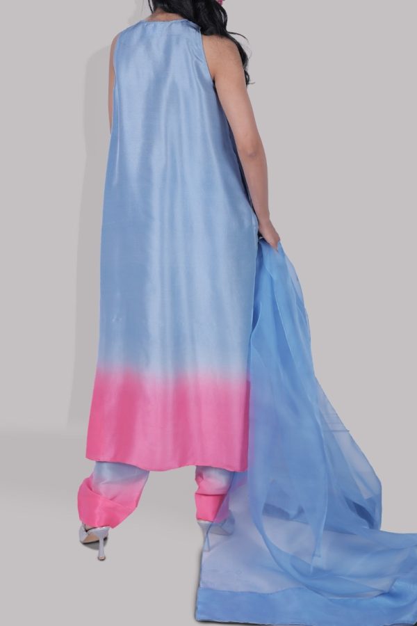 Blue Bell & Pink Lemonade Ombre Raw Silk Tunic Set - Image 2