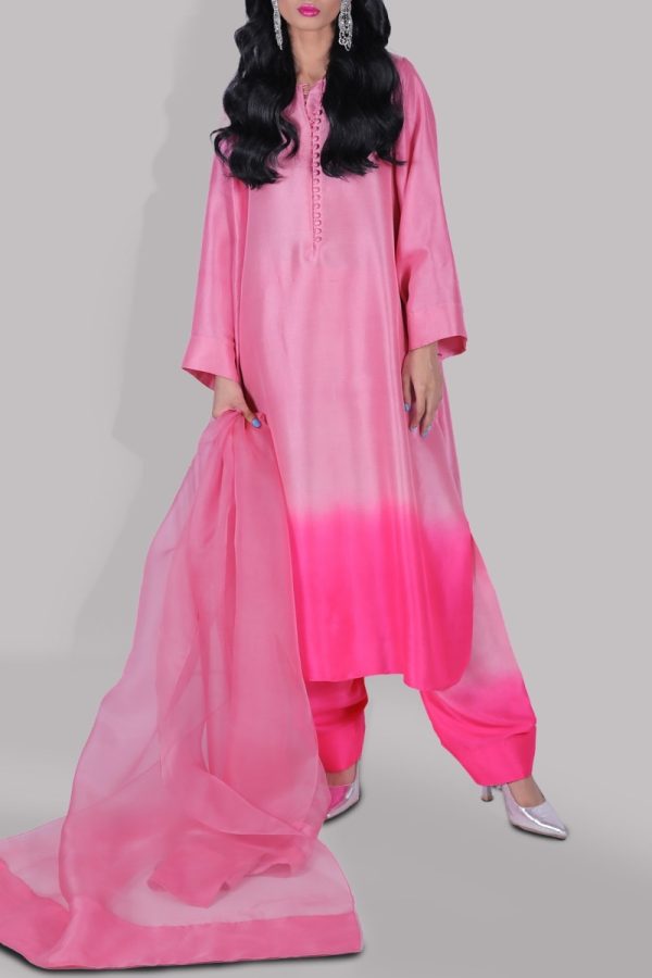 Satchet Pink & Diva Pink Ombre Raw Silk Tunic Set