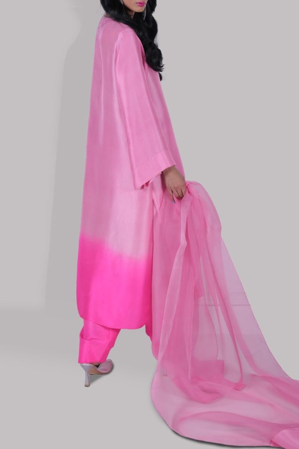 Satchet Pink & Diva Pink Ombre Raw Silk Tunic Set - Image 2