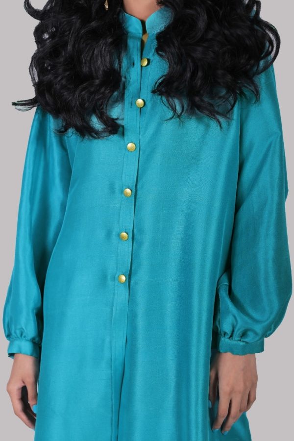 Veredian Green & Emerald Green Ombre Raw Silk Tunic Set - Image 4