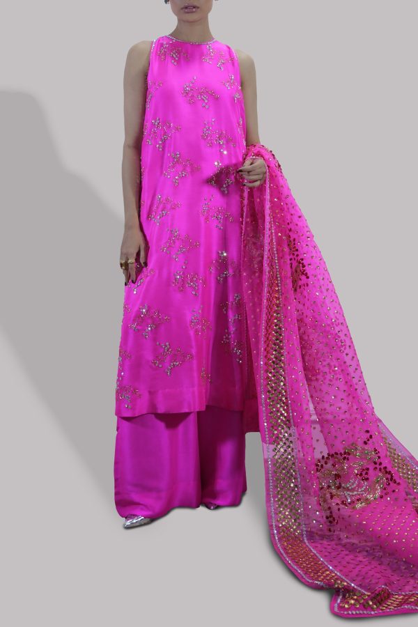 Diva Pink Embellished Raw Silk Set