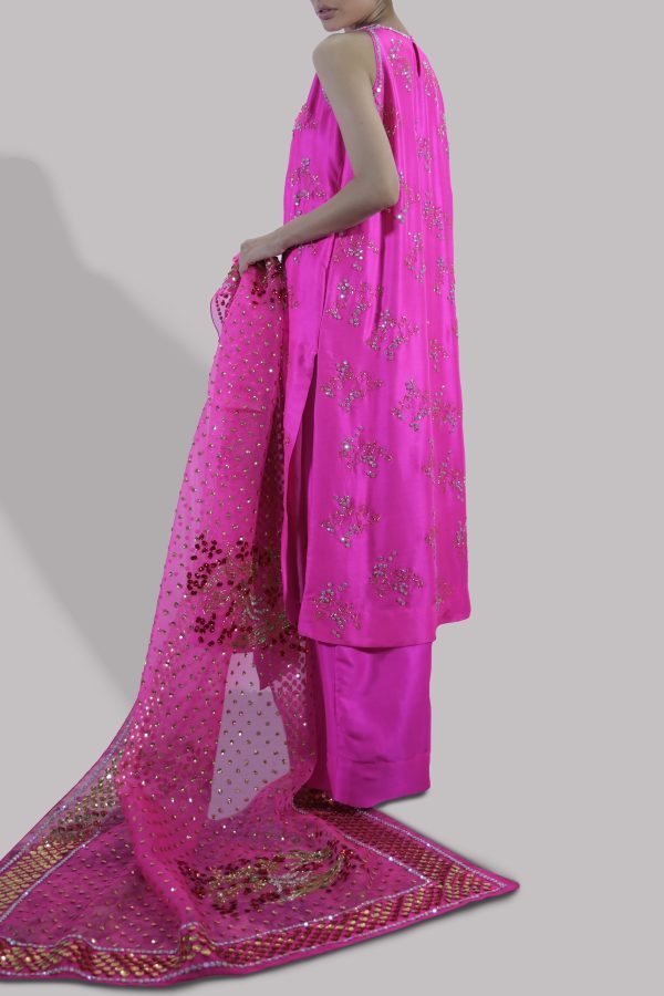 Diva Pink Embellished Raw Silk Set - Image 2