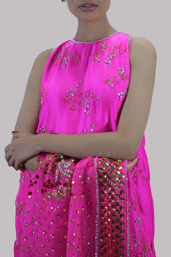 Diva Pink Embellished Raw Silk Set - Image 3