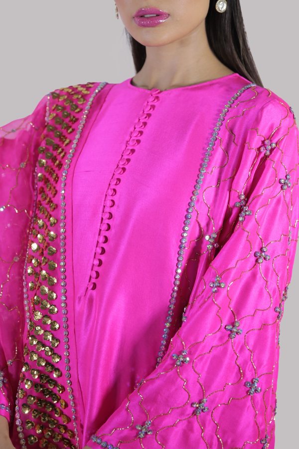 Diva Pink Embellished Raw Silk Set - Image 3