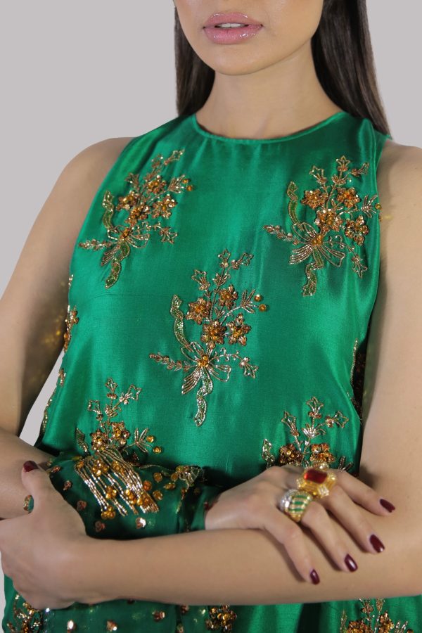 Emerald Green Embellished Raw Silk Set