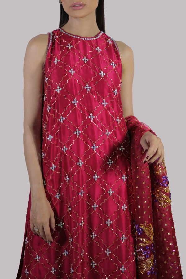 Tango Red Embellished Raw Silk Set - Image 2