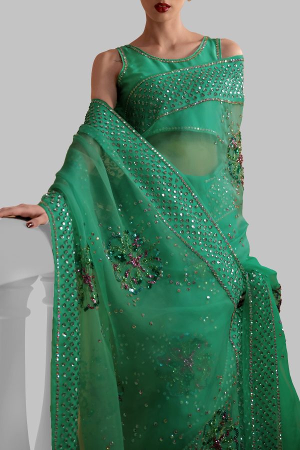 Spring Bud Embellished Organza Sari - Image 2