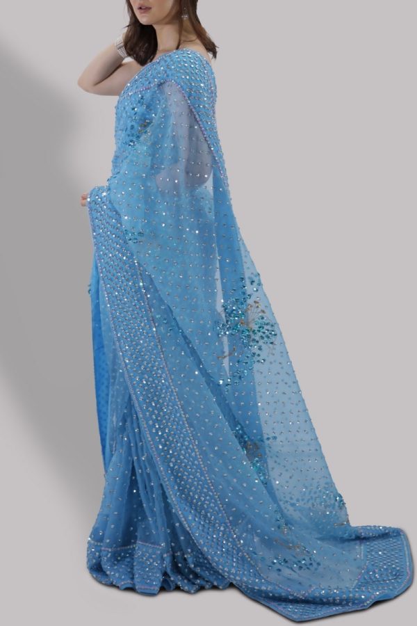 Bonnie Blue Embellished Organza Sari - Image 2