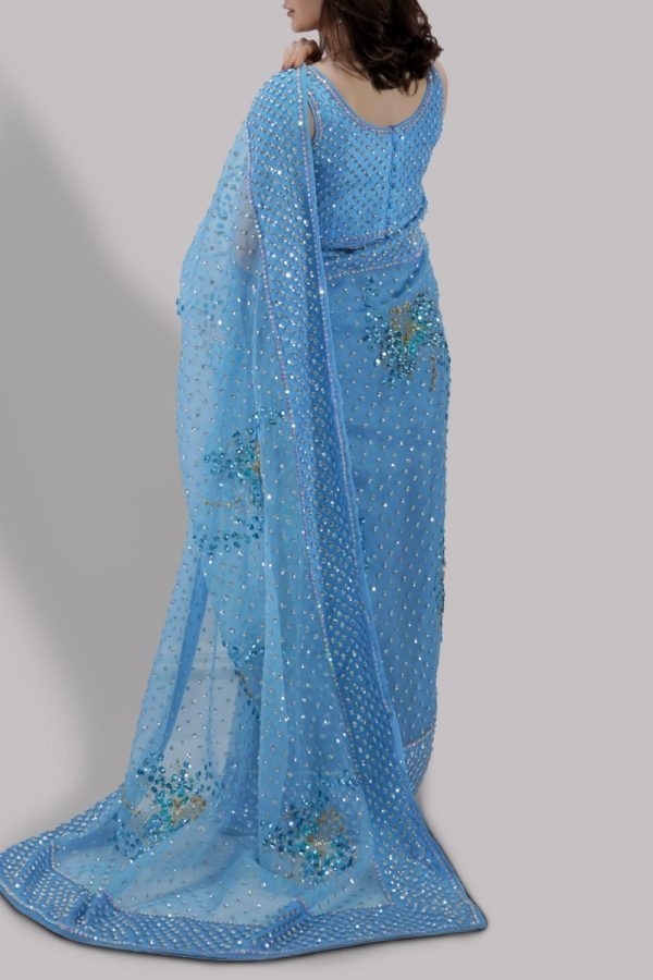 Bonnie Blue Embellished Organza Sari - Image 3