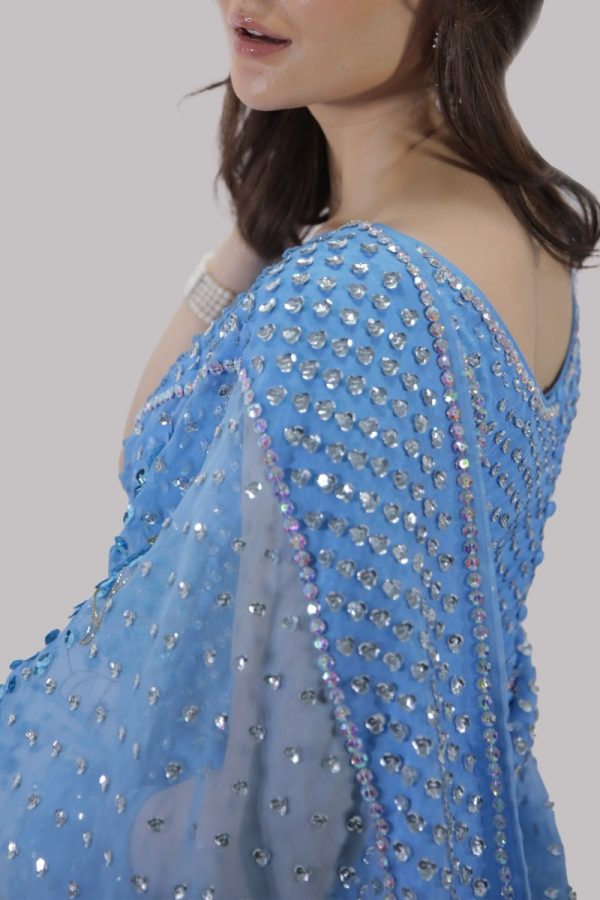 Bonnie Blue Embellished Organza Sari - Image 4