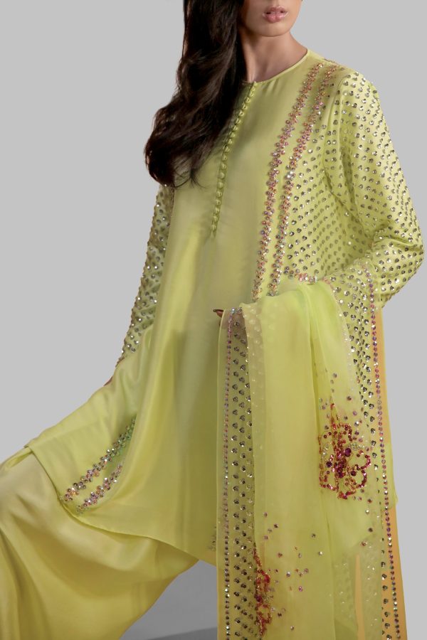 Verbena Yellow Embellished Raw Silk Set - Image 2