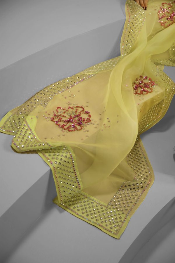 Verbena Yellow Embellished Raw Silk Set - Image 3