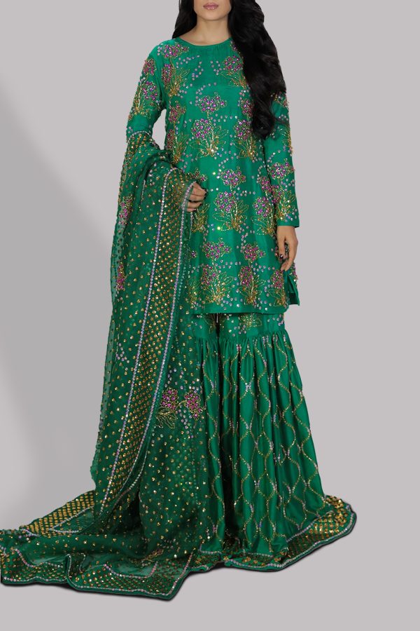 Emerald Green Raw Silk Set