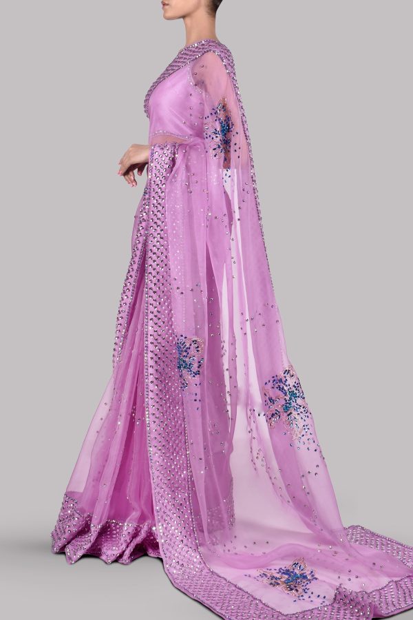 Lilac Embellished Organza Sari - Image 2