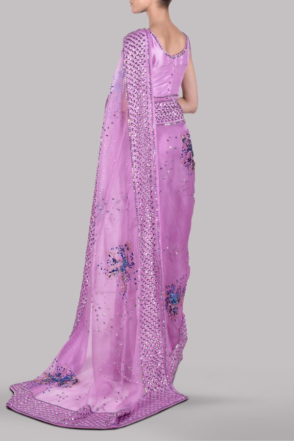 Lilac Embellished Organza Sari - Image 3