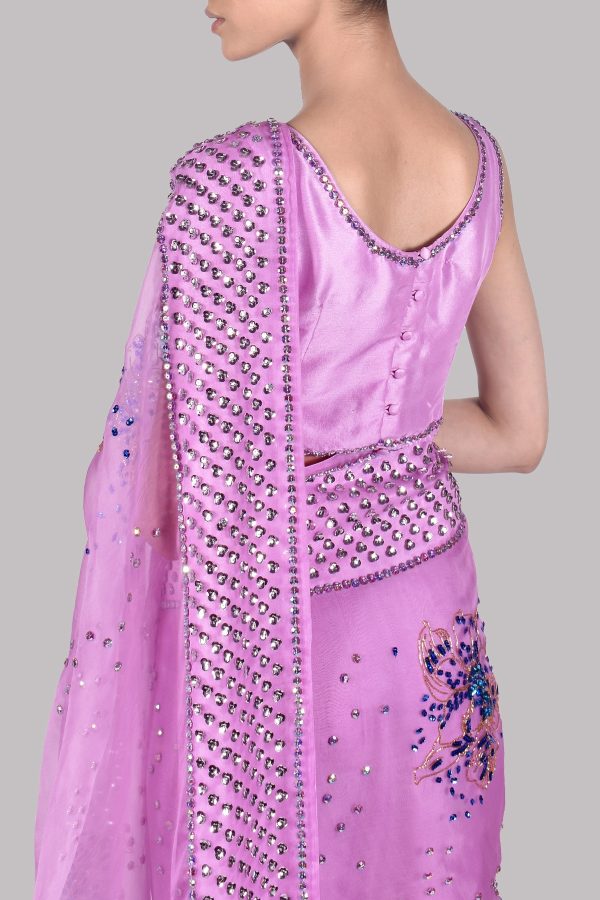 Lilac Embellished Organza Sari - Image 5