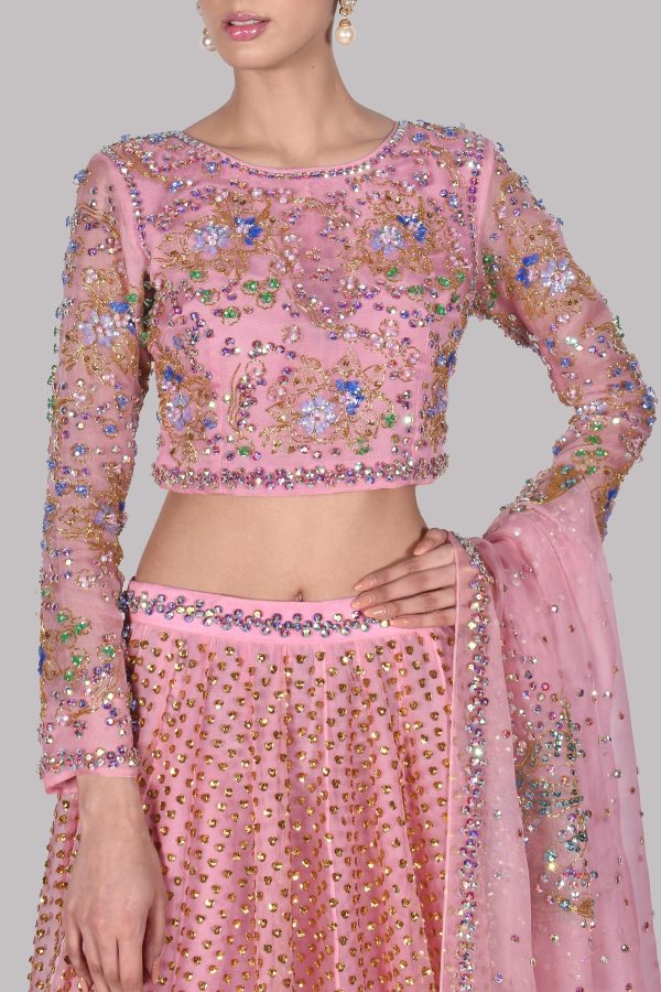 Tickled Pink Embellished Lehenga Choli Set - Image 4