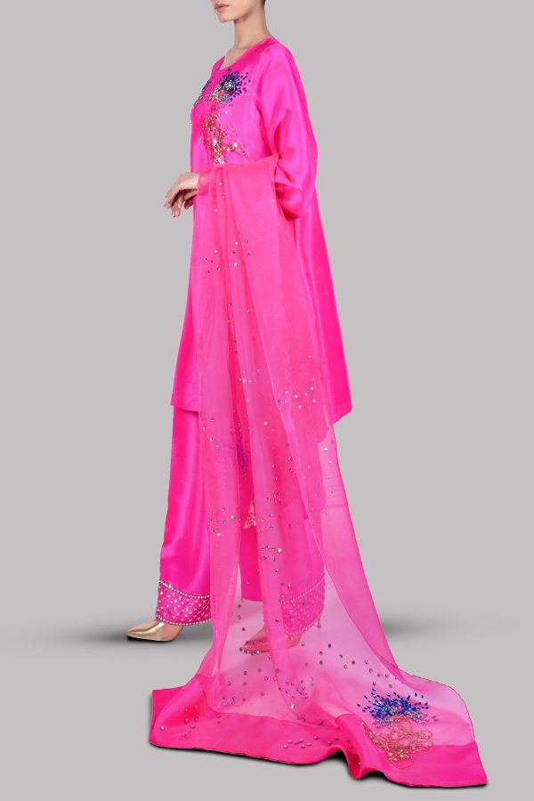 Diva Pink Embellished Raw Silk Set - Image 2