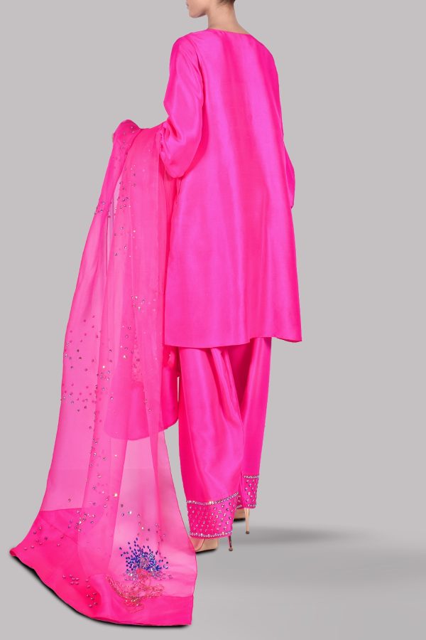 Diva Pink Embellished Raw Silk Set - Image 3