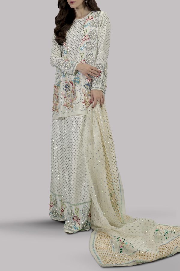 Egret Embellished Raw Silk Set