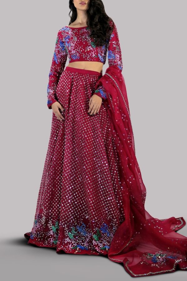 Tango Red Embellished Lehenga Choli Set