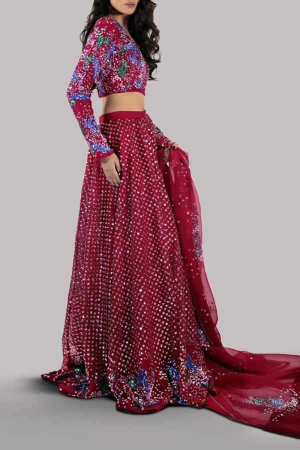 Tango Red Embellished Lehenga Choli Set - Image 2