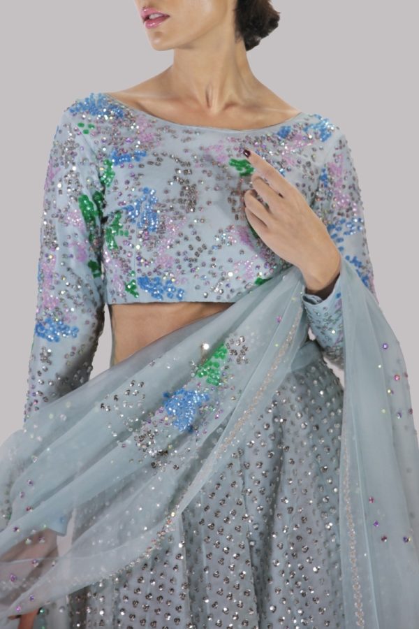 Aquamarine Embellished Lehenga Choli Set - Image 4