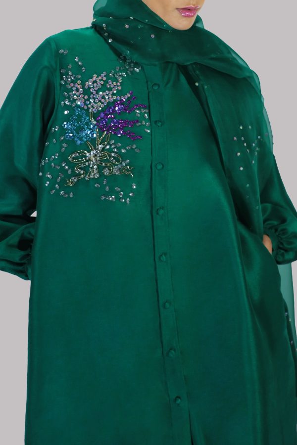 Galapagos Green Embellished Raw Silk Set - Image 4