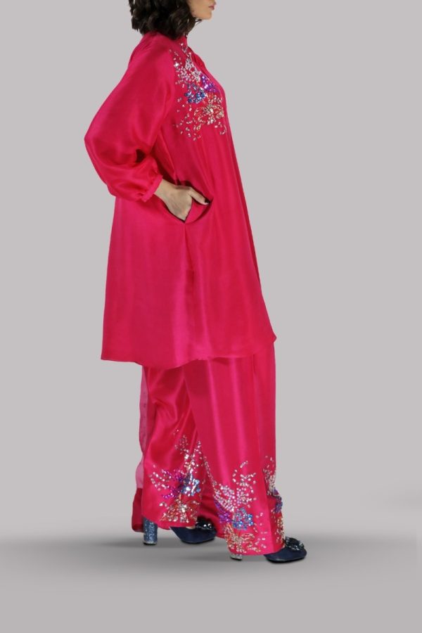 Virtual Pink Embellished Raw Silk Set - Image 3