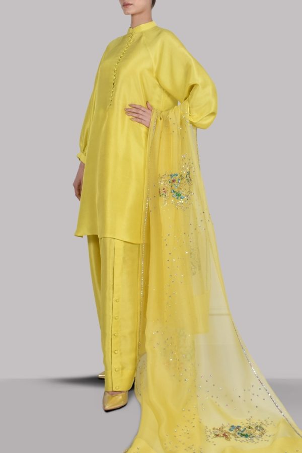 Aurora Yellow Embellished Raw Silk Set - Image 2