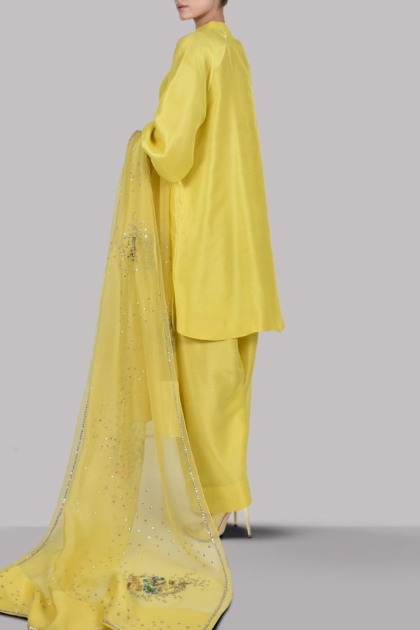 Aurora Yellow Embellished Raw Silk Set - Image 3