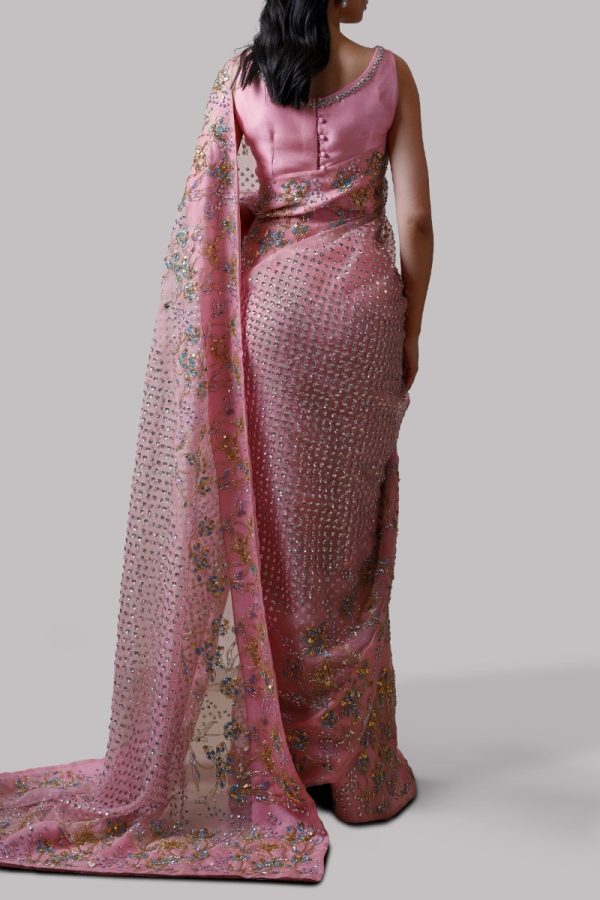 Plumeria Embellished Organza Sari - Image 3