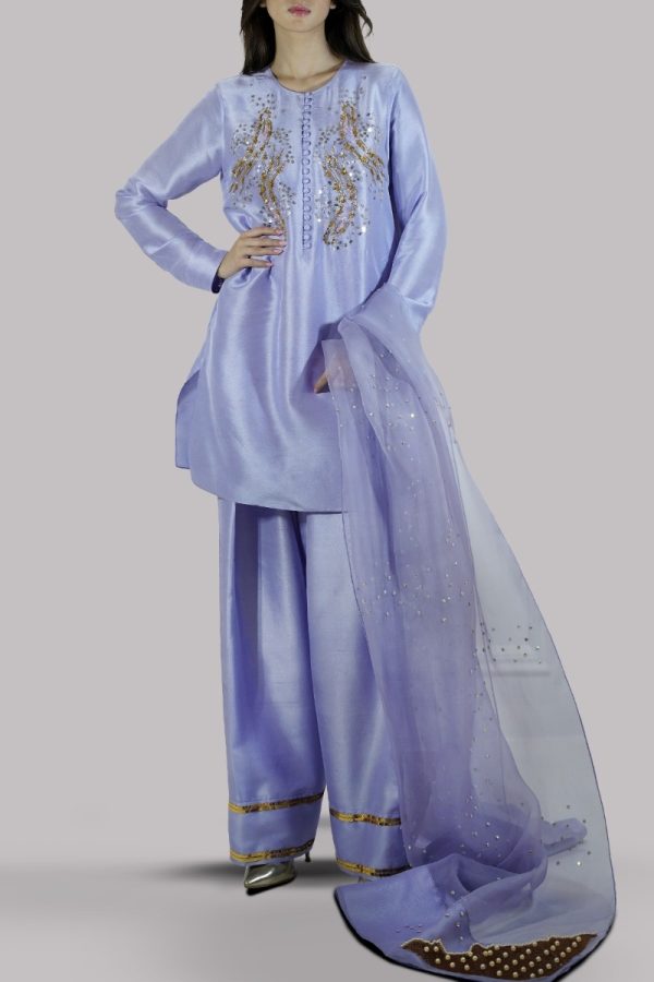 Forever Blue Embellished Raw Silk Set