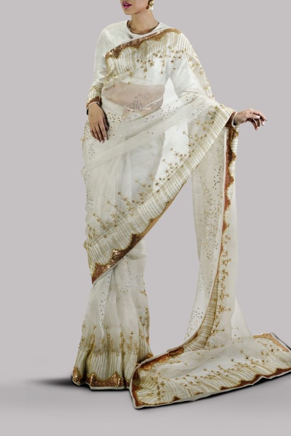 Egret Embellished Organza Sari