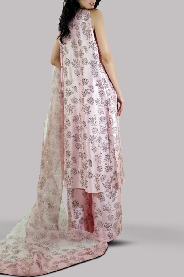 Blushing Bride Block Printed & Embellished Raw Silk Set - Image 3