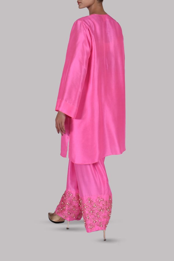 Pink Carnation Embellished Raw Silk Set - Image 3