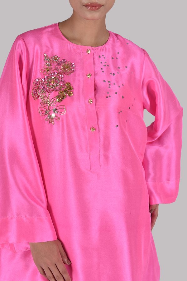 Pink Carnation Embellished Raw Silk Set - Image 4