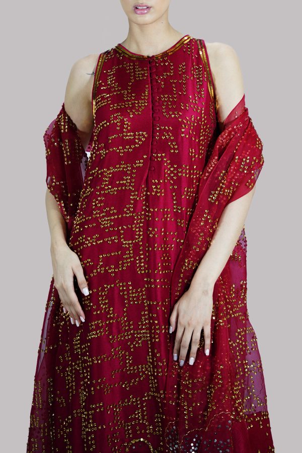 Tango Red Embellished Raw Silk Set - Image 3